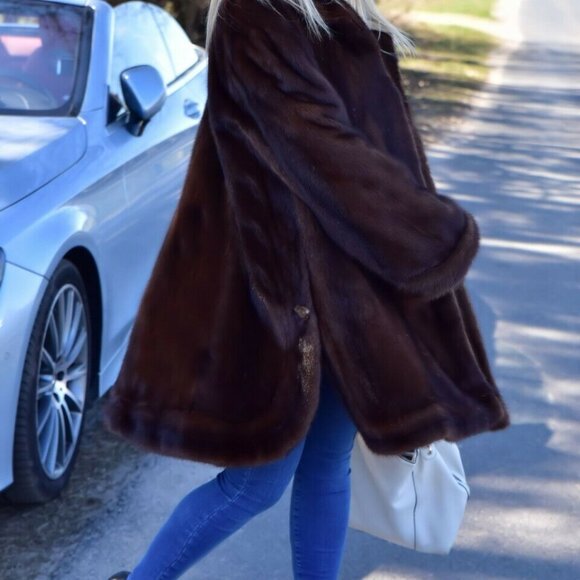 LAFURIA~ROYAL SAGA~BROWN~REAL MINK FUR~COAT/PONCHO~JACKET~LADIES L (10/12)~NWT - Picture 10 of 16